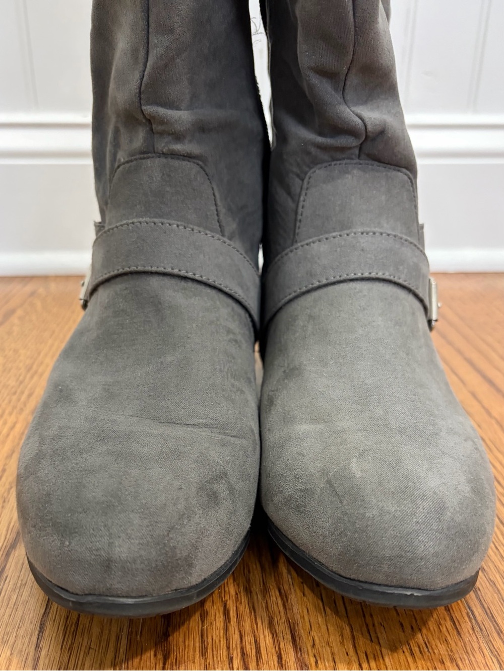 Gray Faux Suede Boots (10) - Picture 3 of 7